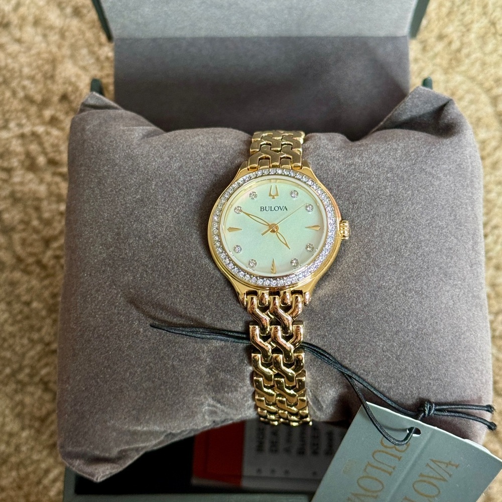 Bulova Women's Gold Watch with Crystal Detailing - Picture 2 of 8